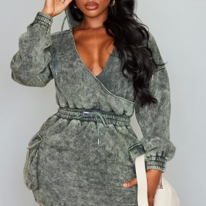 Shape Khaki Washed Oversized Hoodie Sweat Dress