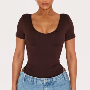 Shape Chocolate Sculpted V Neck Short Sleeve Bodysuit
