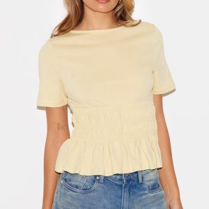 Washed Lemon Shirred Fitted T-shirt