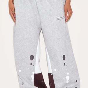 Shape Grey Marl Printed Paint Splat Detail Wide Leg Joggers