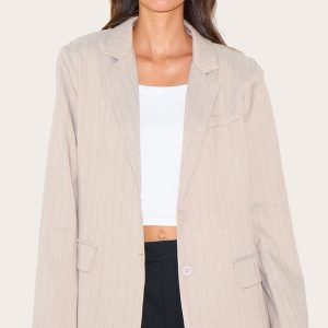 Taupe Pinstripe Shirt Detail Blazer