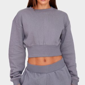 Tall Steel Blue Cropped Oversized Sweatshirt