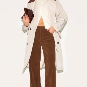 Beige Contrast Collar Trench