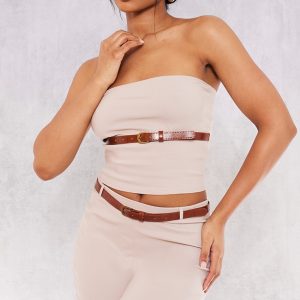 Stone Stretch Woven Belt Detail Bandeau Top