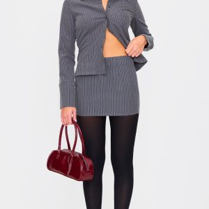 Grey Tailored Woven Glitter Pinstripe Micro Mini Skirt