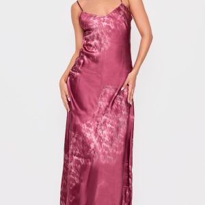 Petite Dark Pink Satin Open Back Maxi Dress