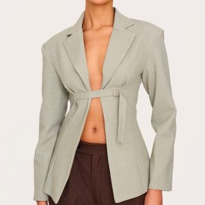 Sage Strap Detail Fitted Blazer