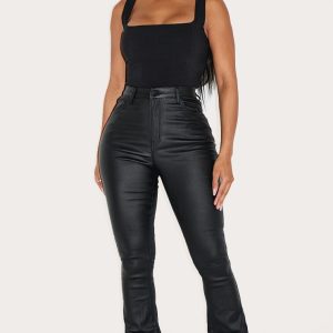 Shape Black Coated Denim Split Hem Flares