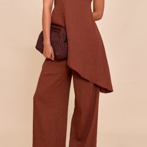 Chocolate Bandeau Asymmetric Drape Detail Top