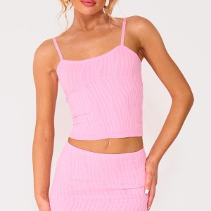 Baby Pink Textured Knit Strappy Top