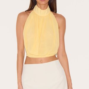 Lemon Bubble Hem Chiffon Long Top