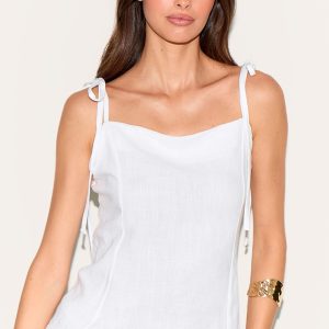 White Linen Look Tie Strap Cami Top
