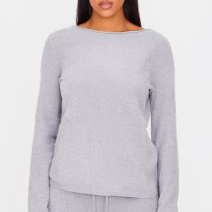 Tall Light Grey Soft Textured Knit Top