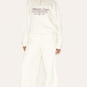 Cream Wide Leg Rib Tape Joggers