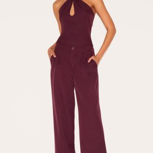 Wine Tailored Straight Leg Trousers