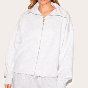 Ice Grey Double Zip Collared Sweatshirt
