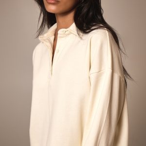 Cream Loopback Oversized Polo Detail Sweatshirt