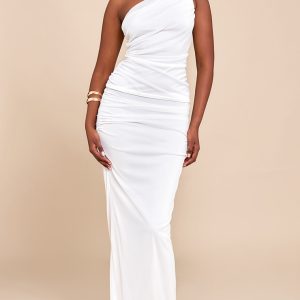 White Mesh Ruched Maxi Skirt