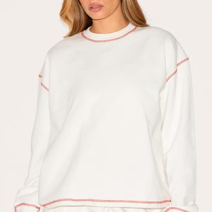 Cream Contrast Stitch Loopback Sweatshirt