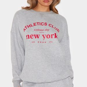 Ash Grey Oversized New York Printed Sweatshirt