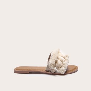 Nude Tassel Pom Pom Mule Sandal