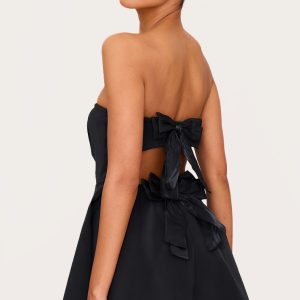 Black Satin Bandeau Bow Back Shift Dress