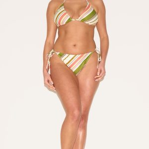 Plus Multi Diagonal Stripe Tie Side Bikini Bottoms