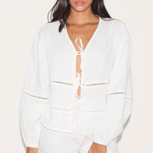 White Embroidered Scoop Neck Top