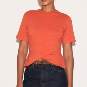 Paprika Cotton Ruched Side Detail T Shirt