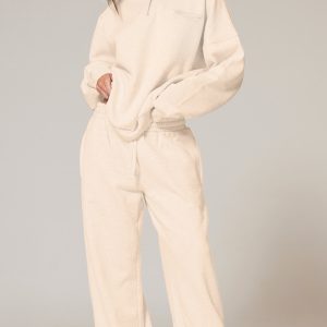 Ecru Premium High Neck Quarter Zip Oversized Sweatshirt