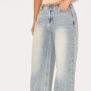 Petite Vintage Raw Waist Mid Rise Wide Leg Jeans