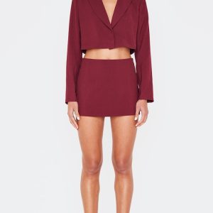 Burgundy Tailored Woven Detail Micro Mini Skirt