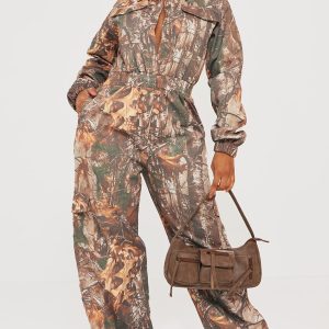 Shape Khaki Camo Printed Elasticated Waist Jumpsuit
