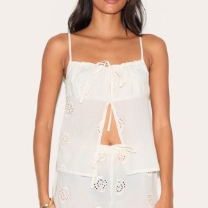White Broderie Swirl Detail Floaty Top