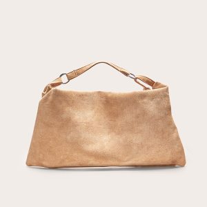 Sand Faux Suede Slouchy Shoulder Bag