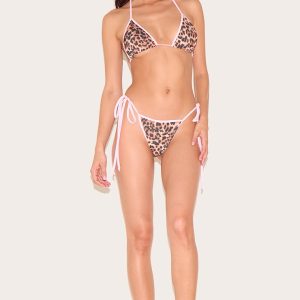 Brown Leopard Print Contrast Binding Bikini Bottoms