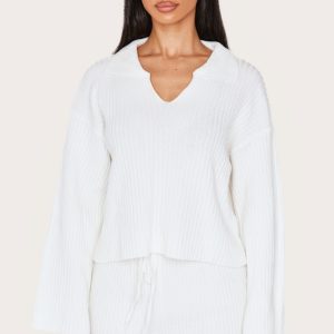 Petite Cream Knitted Open Collar Jumper