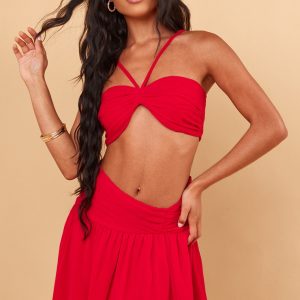 Red Ruched Front Halterneck Bralette