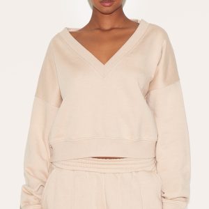 Oatmeal Boxy V Neck Sweatshirt