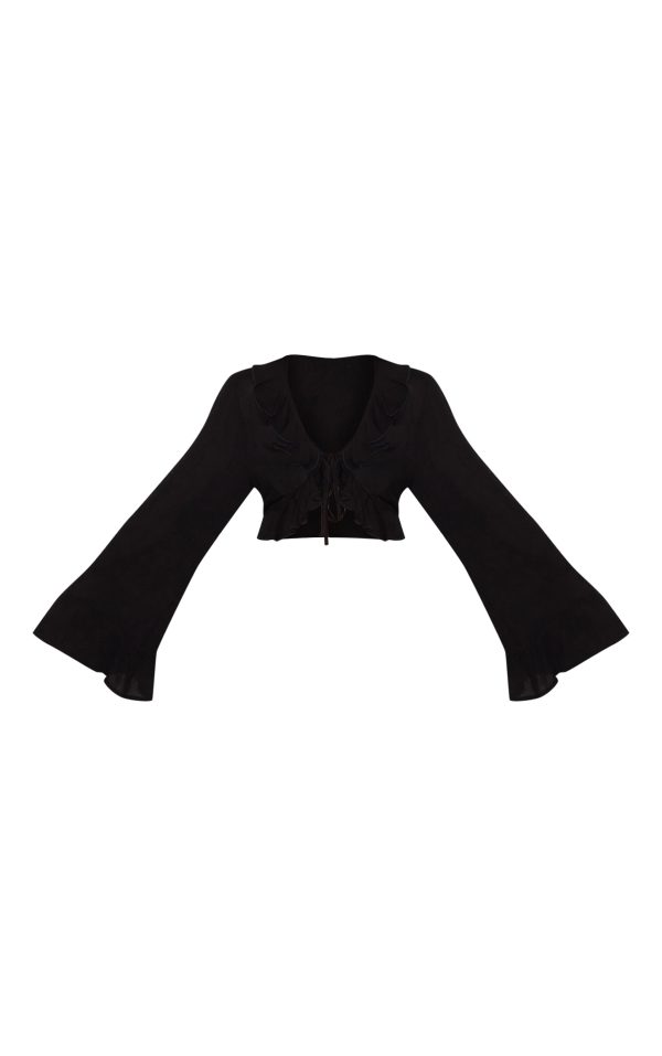 39928373bdc389415da256305acc201199dc3786_CNM3228_5_black_cheesecloth_ruffle_tie_front_long_sleeve_top