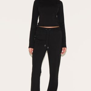 Black Cotton Seam Detail Mid Rise Skinny Flares