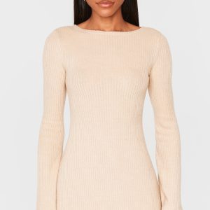 Camel Rib Flared Sleeve Shift Dress