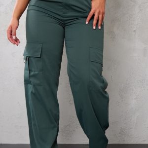 PRETTYLITTLETHING Shape Pine Green Buckle Detail Cargo Wide Leg Trousers