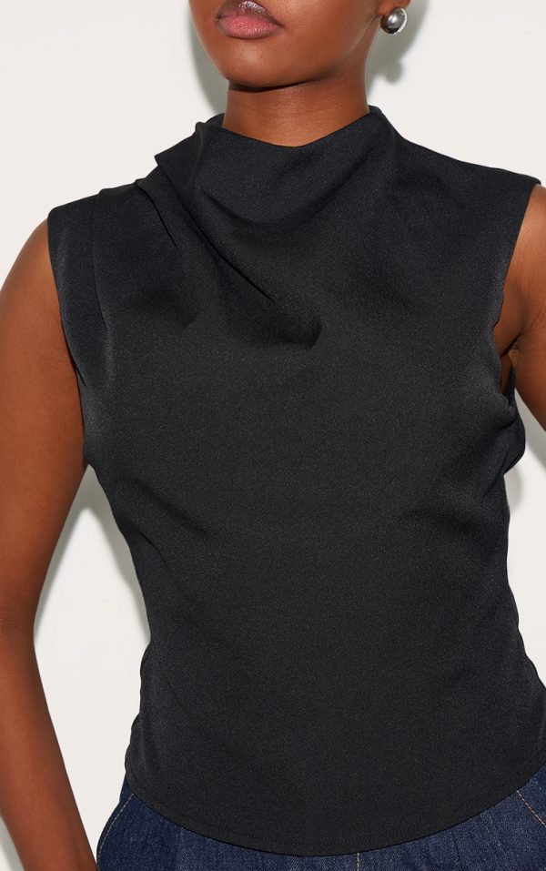 3a77e05364c3a3e6ceaf909a7841d85e70b2b8e2_CNL7505_4_black_woven_ruched_high_neck_top