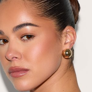 Gold Round Chunky Bevelled Stud Earrings