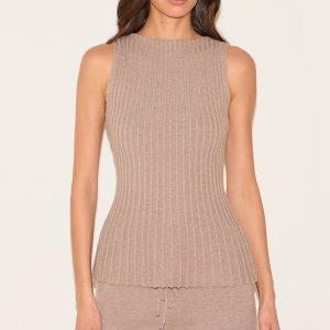 Mocha Rib Knit Boat Neck Peplum Top