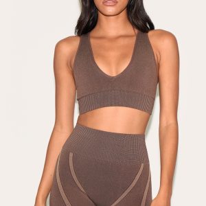 Chocolate Ribbed Seamless Sports Bra
