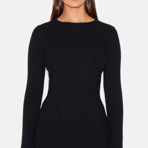 Black Ribbed Knit Mini Dress
