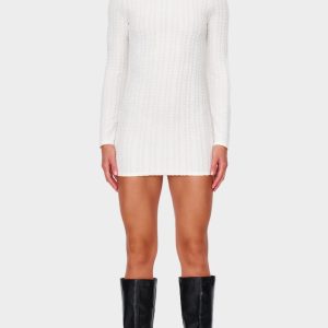 Cream Towel Boat Neck Bodycon Dress