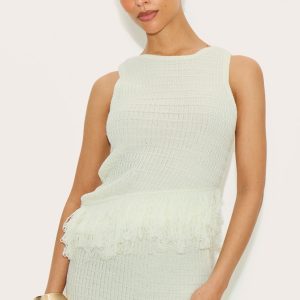 Petite Cream Fringe Edge Sleeveless Knit Top